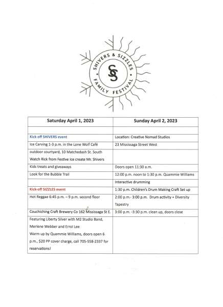 Shivers & Sizzles Festival Program of Events April 1 & April 2